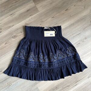 NWT Ramy Brook Navy A-Line Skirt with Embroidery